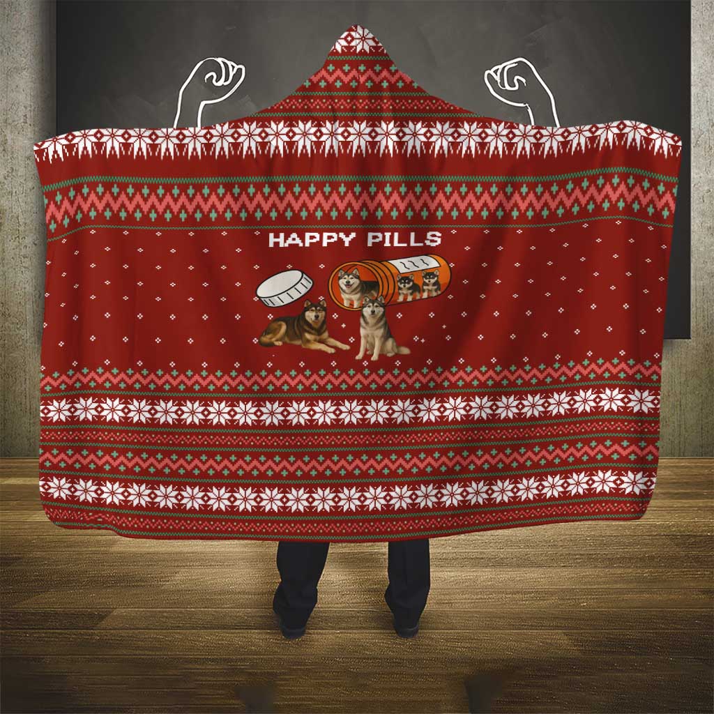 Merry Christmas Siberian Husky Dog Happy Pills Hooded Blanket Husky Dogs in Pill Bottle and Red Snowflake - Wonder Print Shop