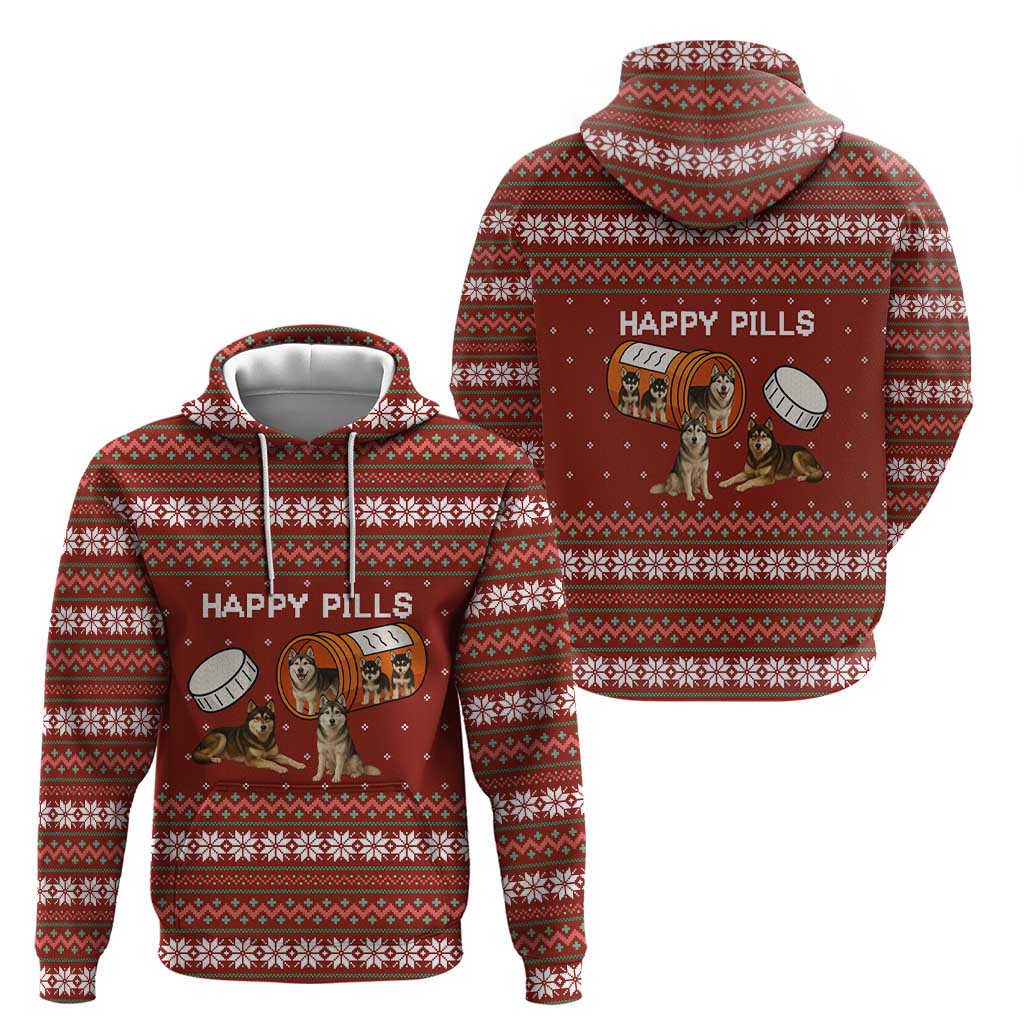 Merry Christmas Siberian Husky Dog Happy Pills Hoodie Husky Dogs in Pill Bottle and Red Snowflake - Wonder Print Shop