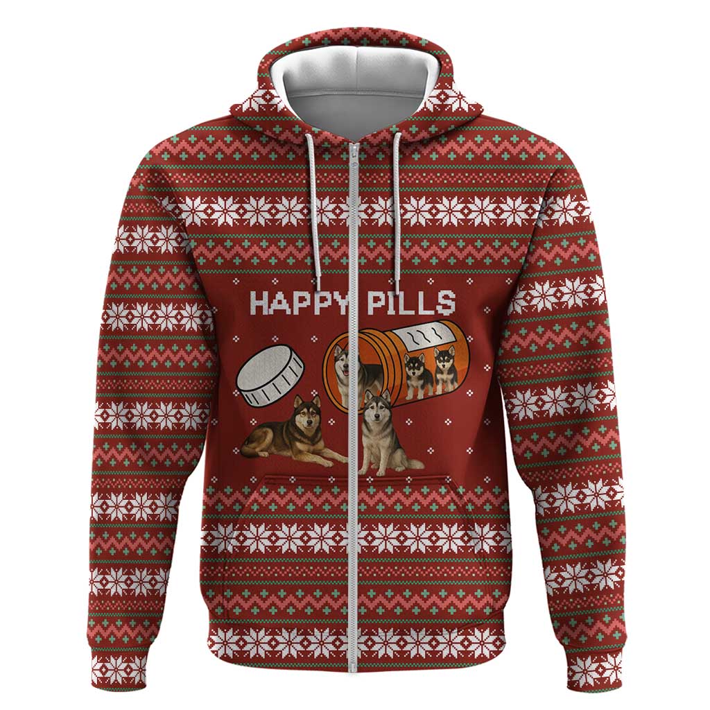 Merry Christmas Siberian Husky Dog Happy Pills Hoodie Husky Dogs in Pill Bottle and Red Snowflake - Wonder Print Shop