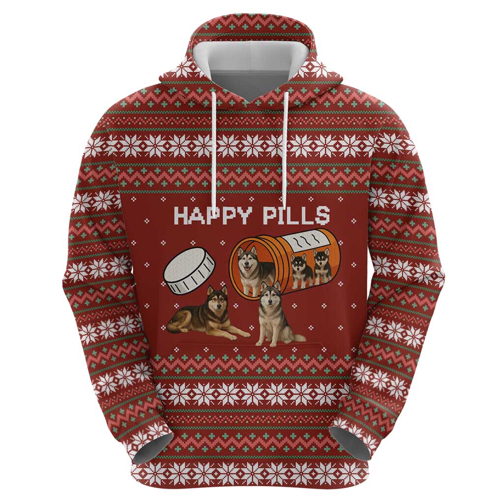 Merry Christmas Siberian Husky Dog Happy Pills Hoodie Husky Dogs in Pill Bottle and Red Snowflake - Wonder Print Shop