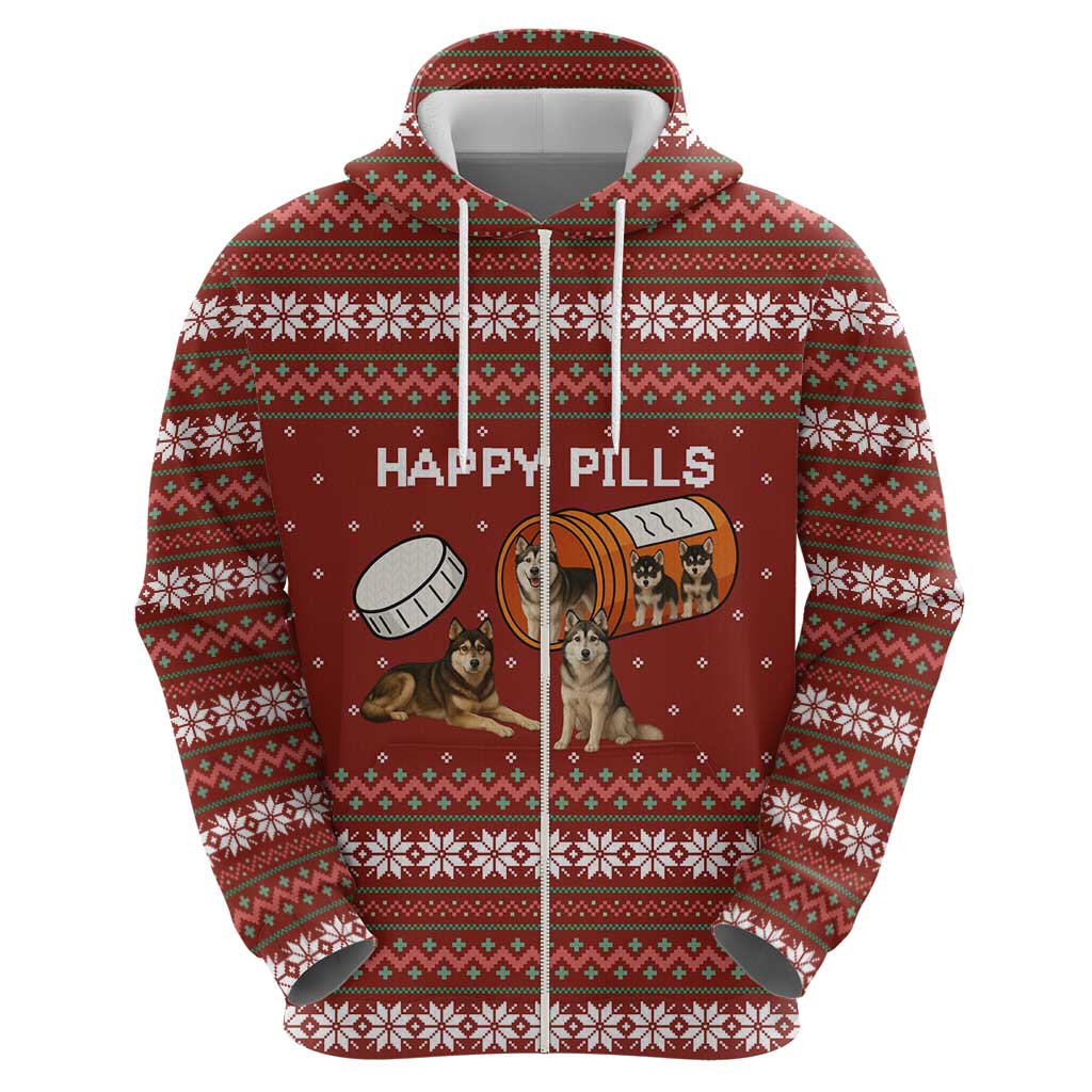 Merry Christmas Siberian Husky Dog Happy Pills Hoodie Husky Dogs in Pill Bottle and Red Snowflake - Wonder Print Shop