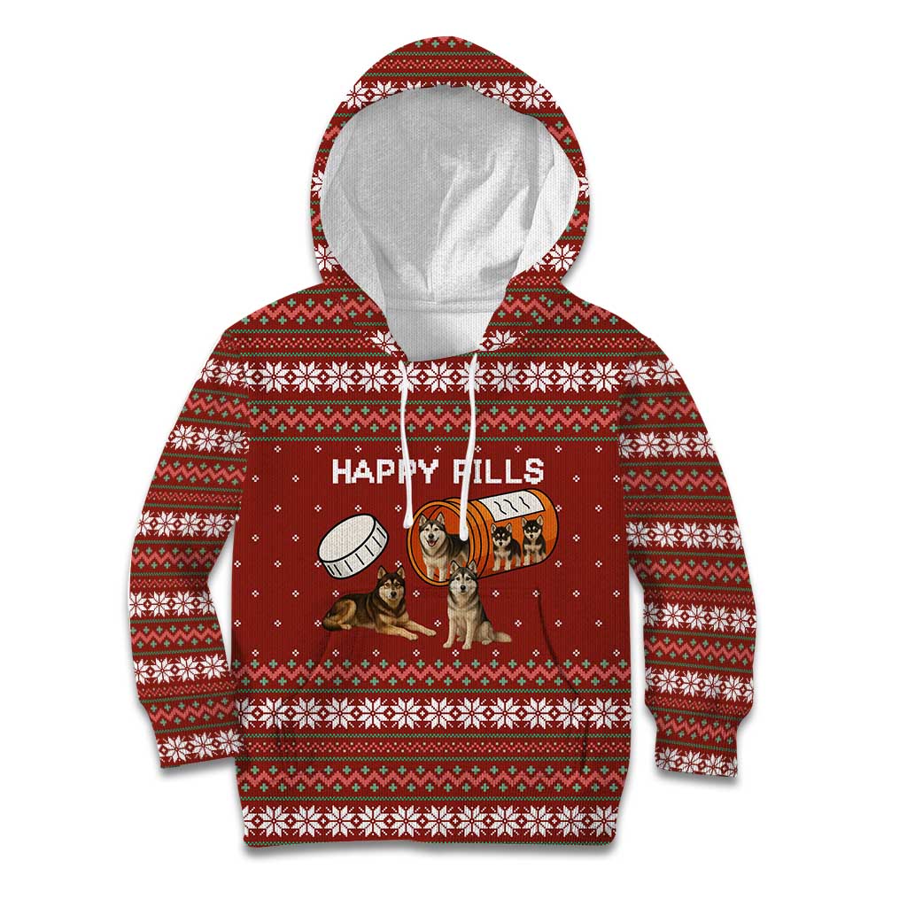 Merry Christmas Siberian Husky Dog Happy Pills Kid Hoodie Husky Dogs in Pill Bottle and Red Snowflake - Wonder Print Shop