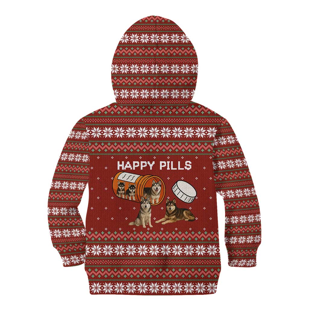 Merry Christmas Siberian Husky Dog Happy Pills Kid Hoodie Husky Dogs in Pill Bottle and Red Snowflake - Wonder Print Shop