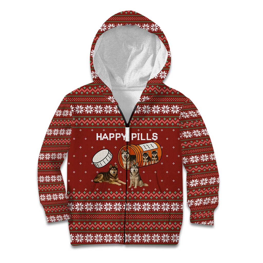 Merry Christmas Siberian Husky Dog Happy Pills Kid Hoodie Husky Dogs in Pill Bottle and Red Snowflake - Wonder Print Shop