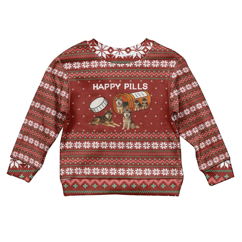 Merry Christmas Siberian Husky Dog Happy Pills Kid Ugly Christmas Sweater Husky Dogs in Pill Bottle and Red Snowflake - Wonder Print Shop