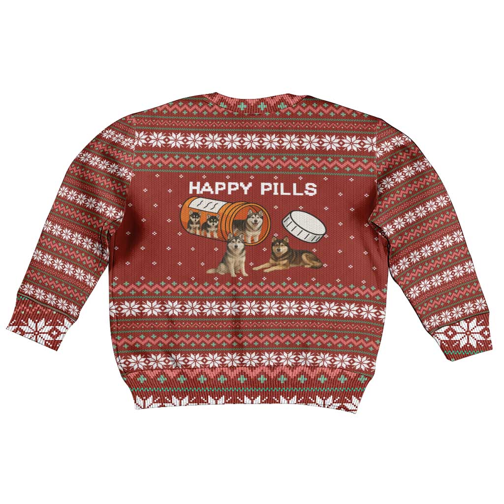 Merry Christmas Siberian Husky Dog Happy Pills Kid Ugly Christmas Sweater Husky Dogs in Pill Bottle and Red Snowflake - Wonder Print Shop