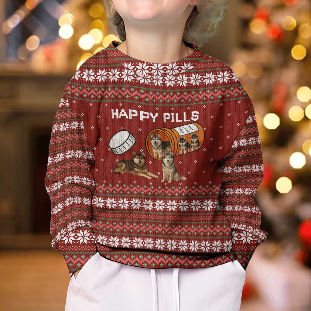 Merry Christmas Siberian Husky Dog Happy Pills Kid Ugly Christmas Sweater Husky Dogs in Pill Bottle and Red Snowflake - Wonder Print Shop
