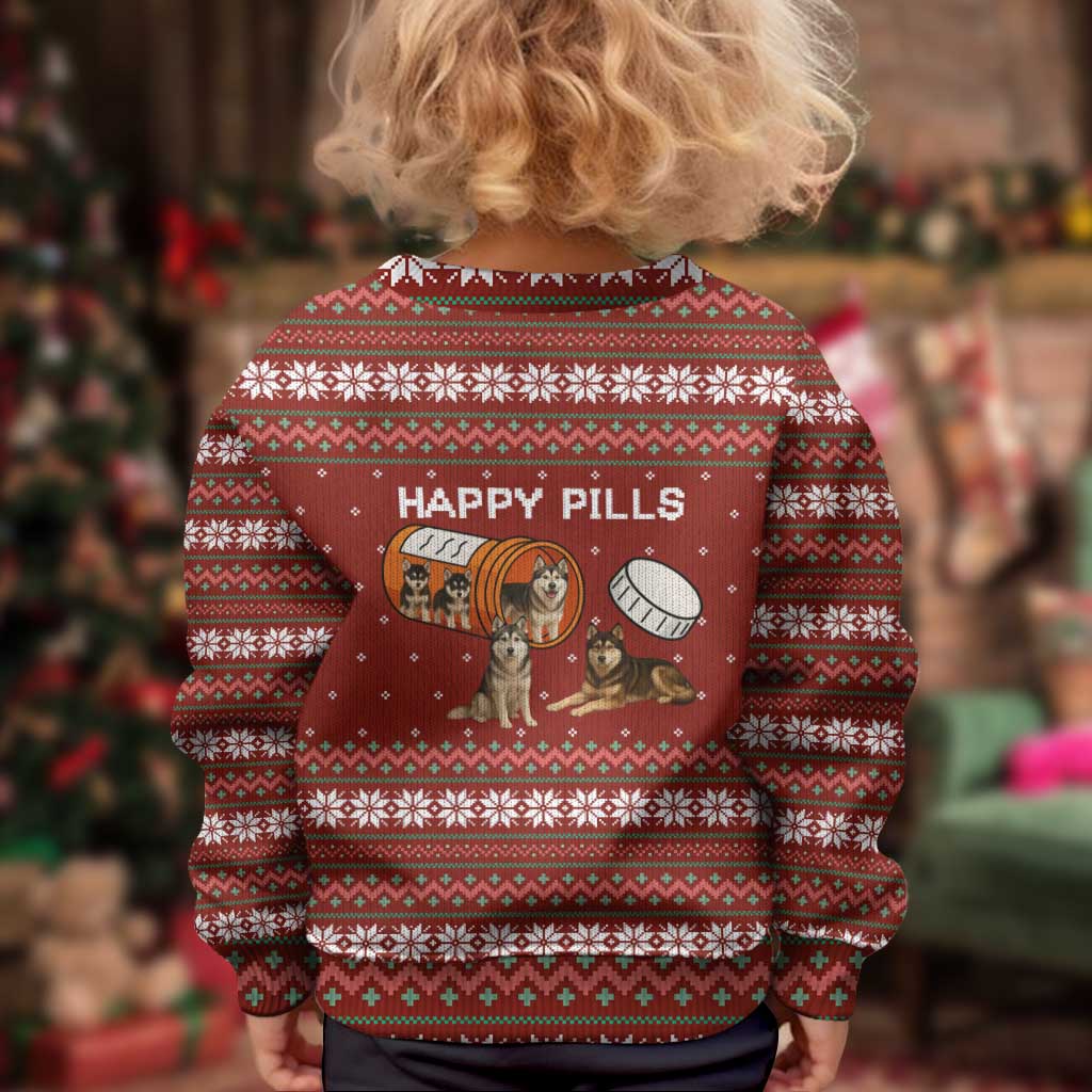 Merry Christmas Siberian Husky Dog Happy Pills Kid Ugly Christmas Sweater Husky Dogs in Pill Bottle and Red Snowflake - Wonder Print Shop