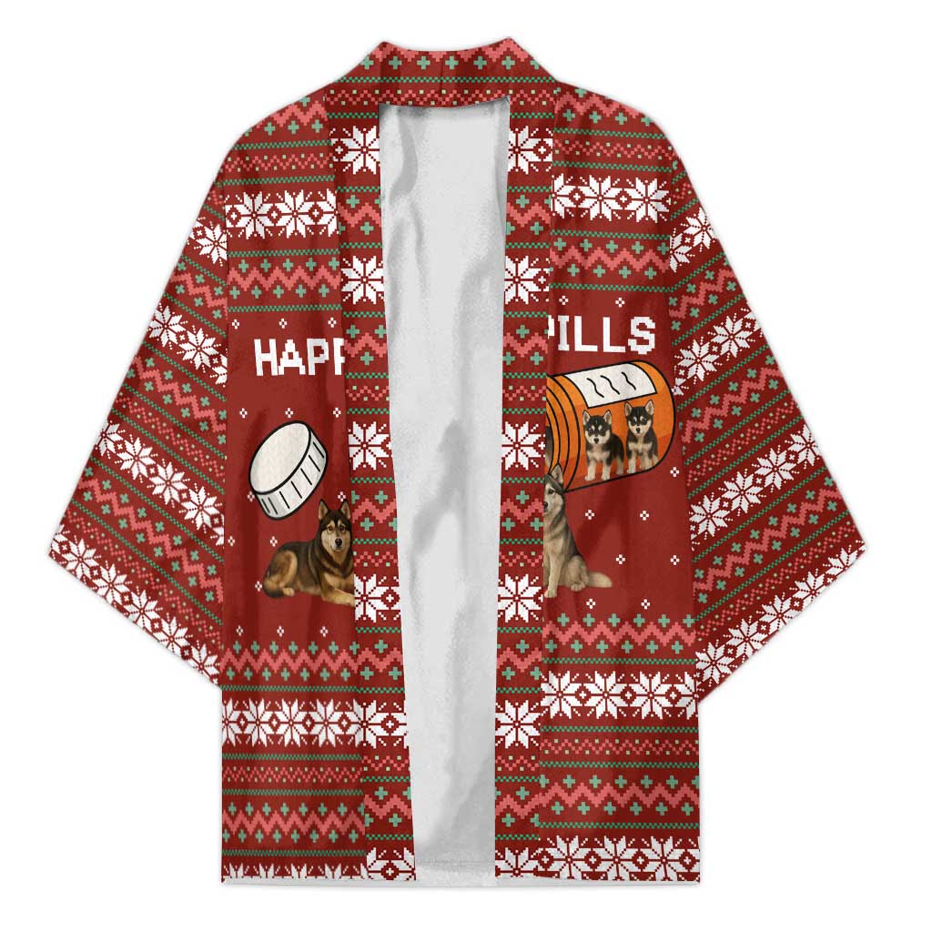 Merry Christmas Siberian Husky Dog Happy Pills Kimono Husky Dogs in Pill Bottle and Red Snowflake - Wonder Print Shop
