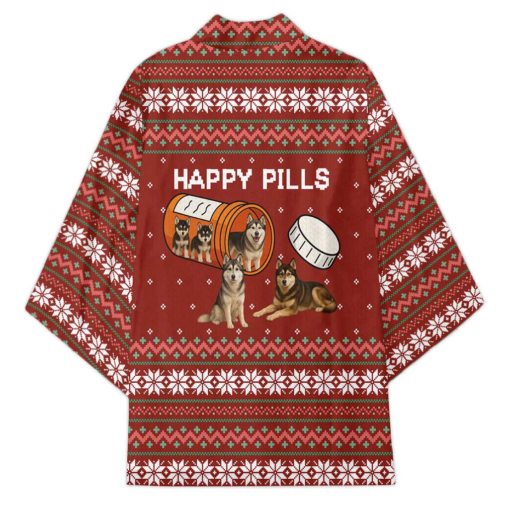Merry Christmas Siberian Husky Dog Happy Pills Kimono Husky Dogs in Pill Bottle and Red Snowflake - Wonder Print Shop