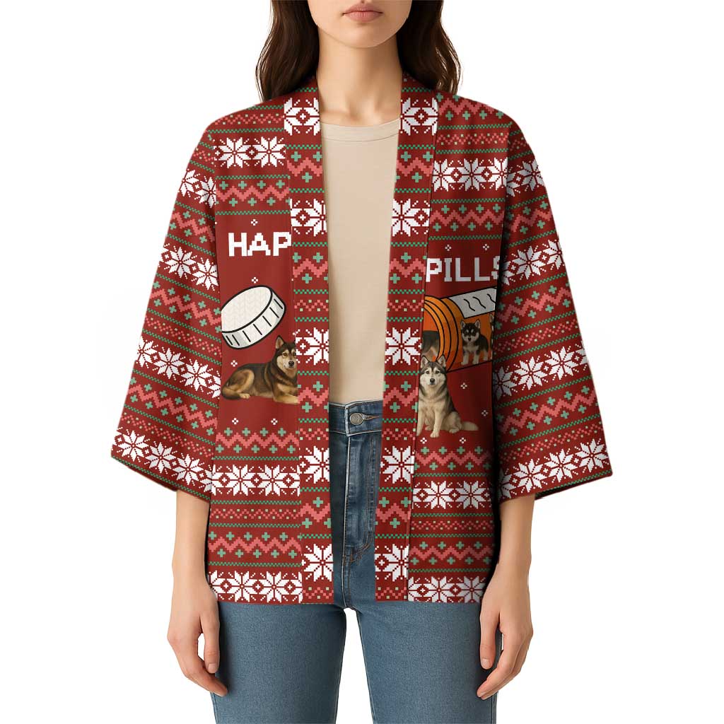Merry Christmas Siberian Husky Dog Happy Pills Kimono Husky Dogs in Pill Bottle and Red Snowflake - Wonder Print Shop