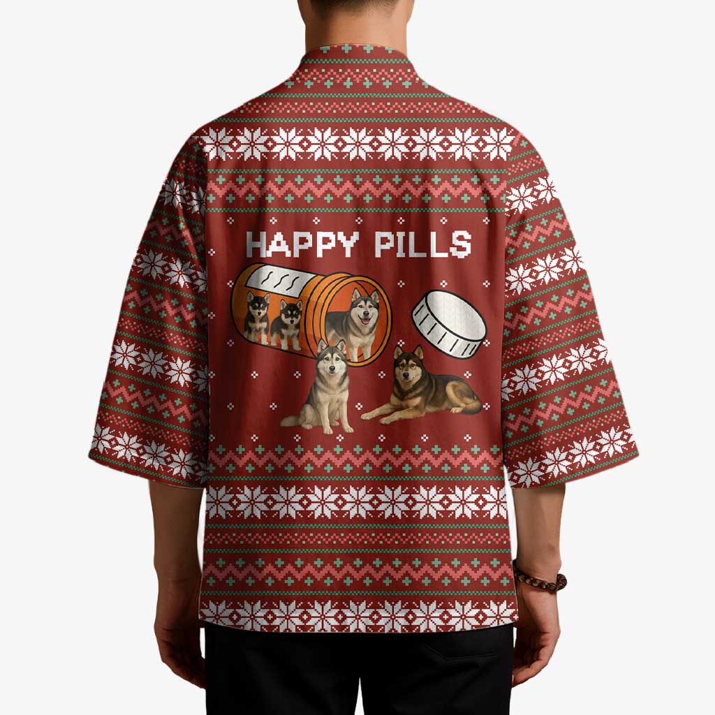 Merry Christmas Siberian Husky Dog Happy Pills Kimono Husky Dogs in Pill Bottle and Red Snowflake - Wonder Print Shop