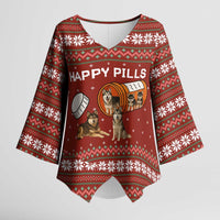Merry Christmas Siberian Husky Dog Happy Pills Kimono Sleeve Blouse Husky Dogs in Pill Bottle and Red Snowflake - Wonder Print Shop
