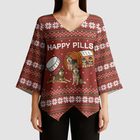Merry Christmas Siberian Husky Dog Happy Pills Kimono Sleeve Blouse Husky Dogs in Pill Bottle and Red Snowflake - Wonder Print Shop