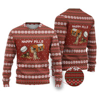 Merry Christmas Siberian Husky Dog Happy Pills Ugly Christmas Sweater Husky Dogs in Pill Bottle and Red Snowflake - Wonder Print Shop
