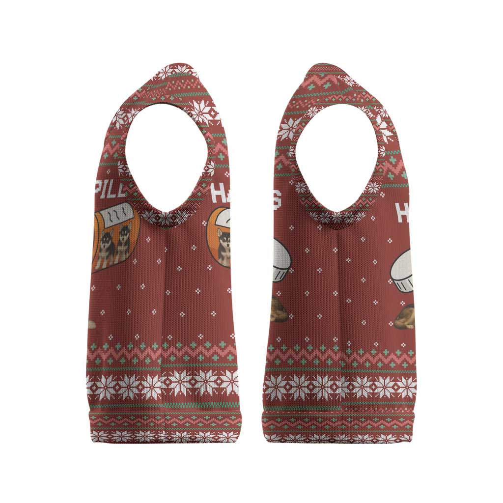 Merry Christmas Siberian Husky Dog Happy Pills Christmas Knitted V-Neck Vest Husky Dogs in Pill Bottle and Red Snowflake - Wonder Print Shop