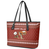 Merry Christmas Siberian Husky Dog Happy Pills Leather Tote Bag Husky Dogs in Pill Bottle and Red Snowflake - Wonder Print Shop