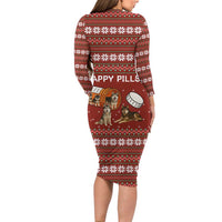 Merry Christmas Siberian Husky Dog Happy Pills Long Sleeve Bodycon Dress Husky Dogs in Pill Bottle and Red Snowflake - Wonder Print Shop
