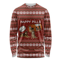 Merry Christmas Siberian Husky Dog Happy Pills Long Sleeve Shirt Husky Dogs in Pill Bottle and Red Snowflake - Wonder Print Shop
