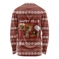 Merry Christmas Siberian Husky Dog Happy Pills Long Sleeve Shirt Husky Dogs in Pill Bottle and Red Snowflake - Wonder Print Shop