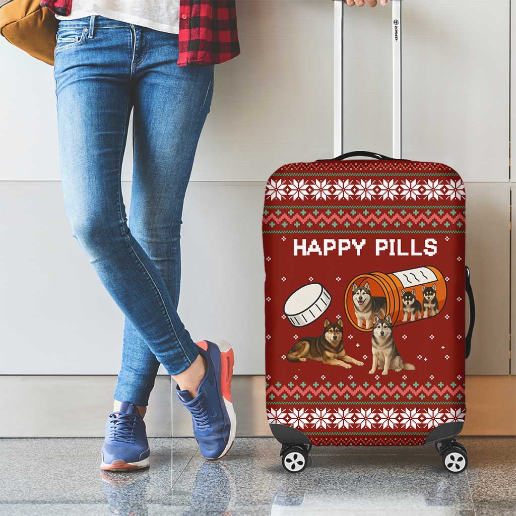 Merry Christmas Siberian Husky Dog Happy Pills Luggage Cover Husky Dogs in Pill Bottle and Red Snowflake - Wonder Print Shop