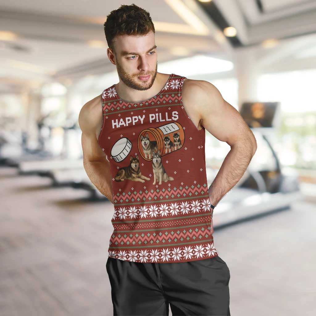 Merry Christmas Siberian Husky Dog Happy Pills Men Tank Top Husky Dogs in Pill Bottle and Red Snowflake - Wonder Print Shop