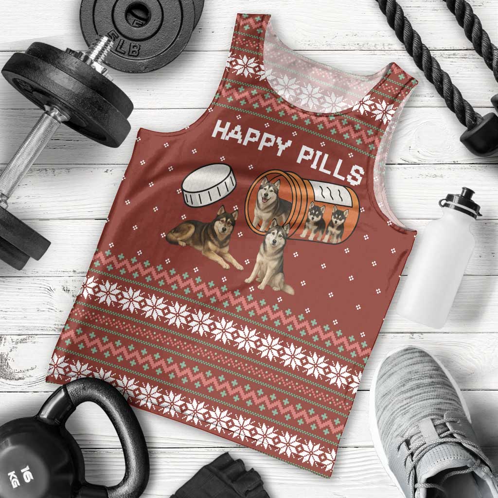 Merry Christmas Siberian Husky Dog Happy Pills Men Tank Top Husky Dogs in Pill Bottle and Red Snowflake - Wonder Print Shop