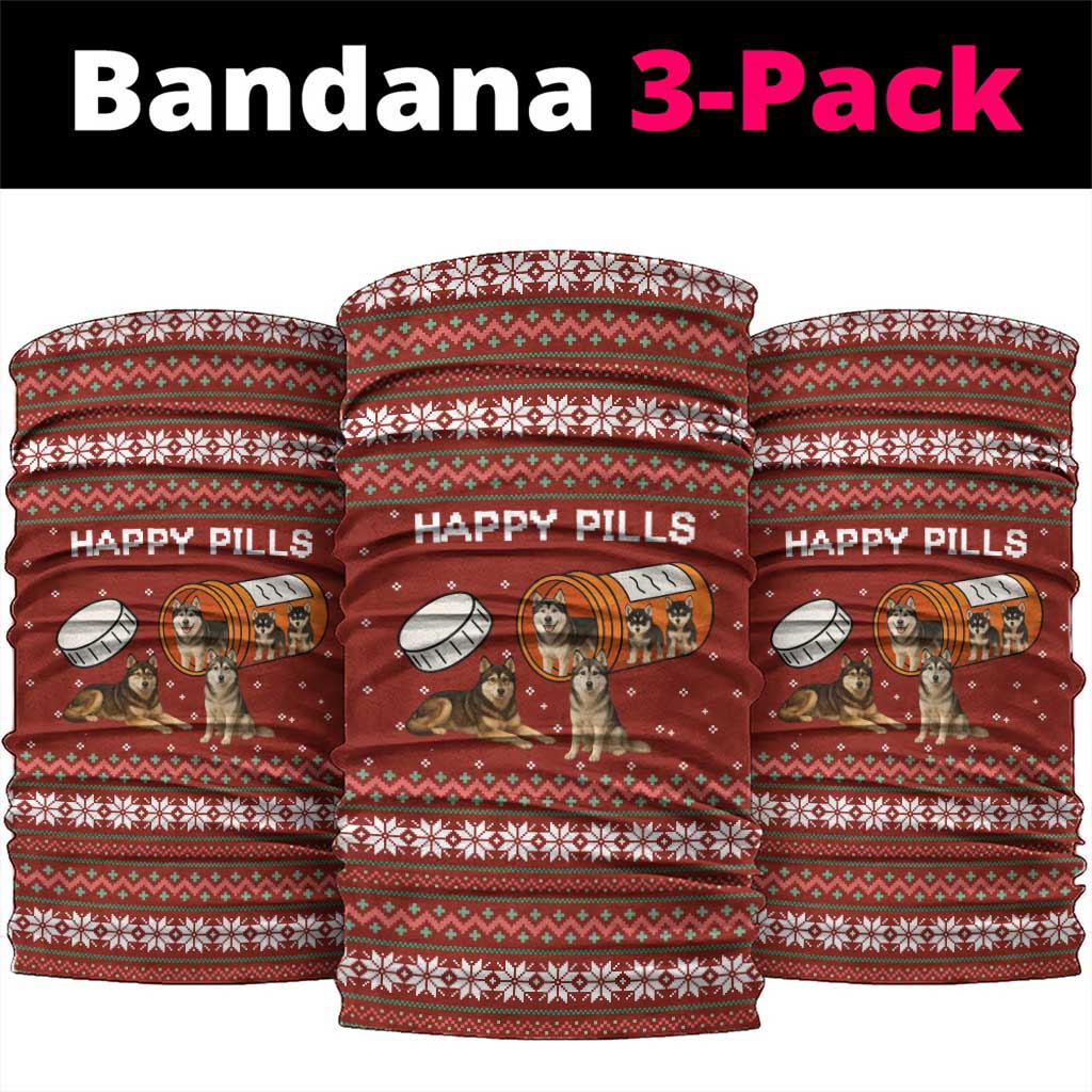 Merry Christmas Siberian Husky Dog Happy Pills Neck Gaiter Husky Dogs in Pill Bottle and Red Snowflake - Wonder Print Shop