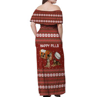 Merry Christmas Siberian Husky Dog Happy Pills Off Shoulder Maxi Dress Husky Dogs in Pill Bottle and Red Snowflake - Wonder Print Shop