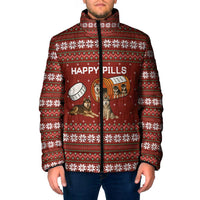 Merry Christmas Siberian Husky Dog Happy Pills Padded Jacket Husky Dogs in Pill Bottle and Red Snowflake - Wonder Print Shop