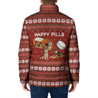 Merry Christmas Siberian Husky Dog Happy Pills Padded Jacket Husky Dogs in Pill Bottle and Red Snowflake - Wonder Print Shop