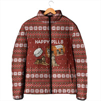 Merry Christmas Siberian Husky Dog Happy Pills Padded Jacket Husky Dogs in Pill Bottle and Red Snowflake - Wonder Print Shop