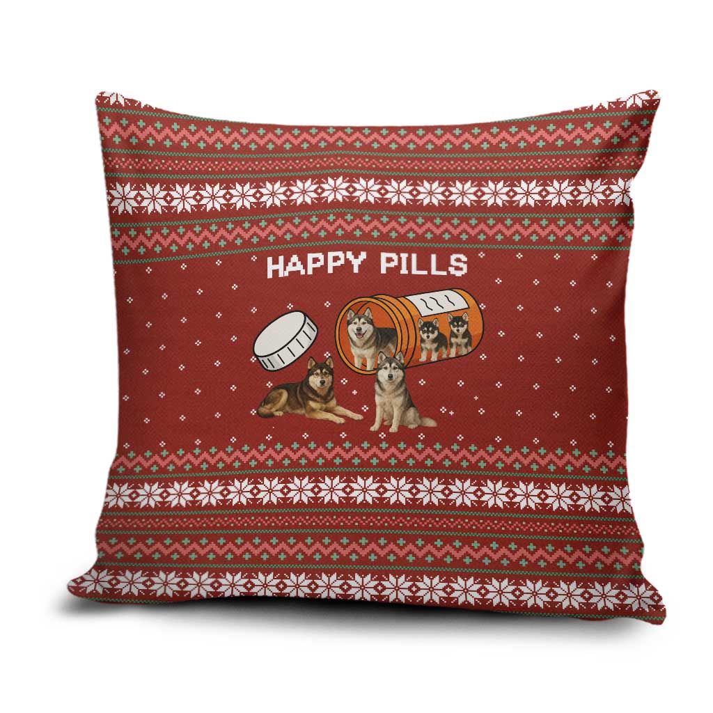 Merry Christmas Siberian Husky Dog Happy Pills Pillow Cover Husky Dogs in Pill Bottle and Red Snowflake - Wonder Print Shop