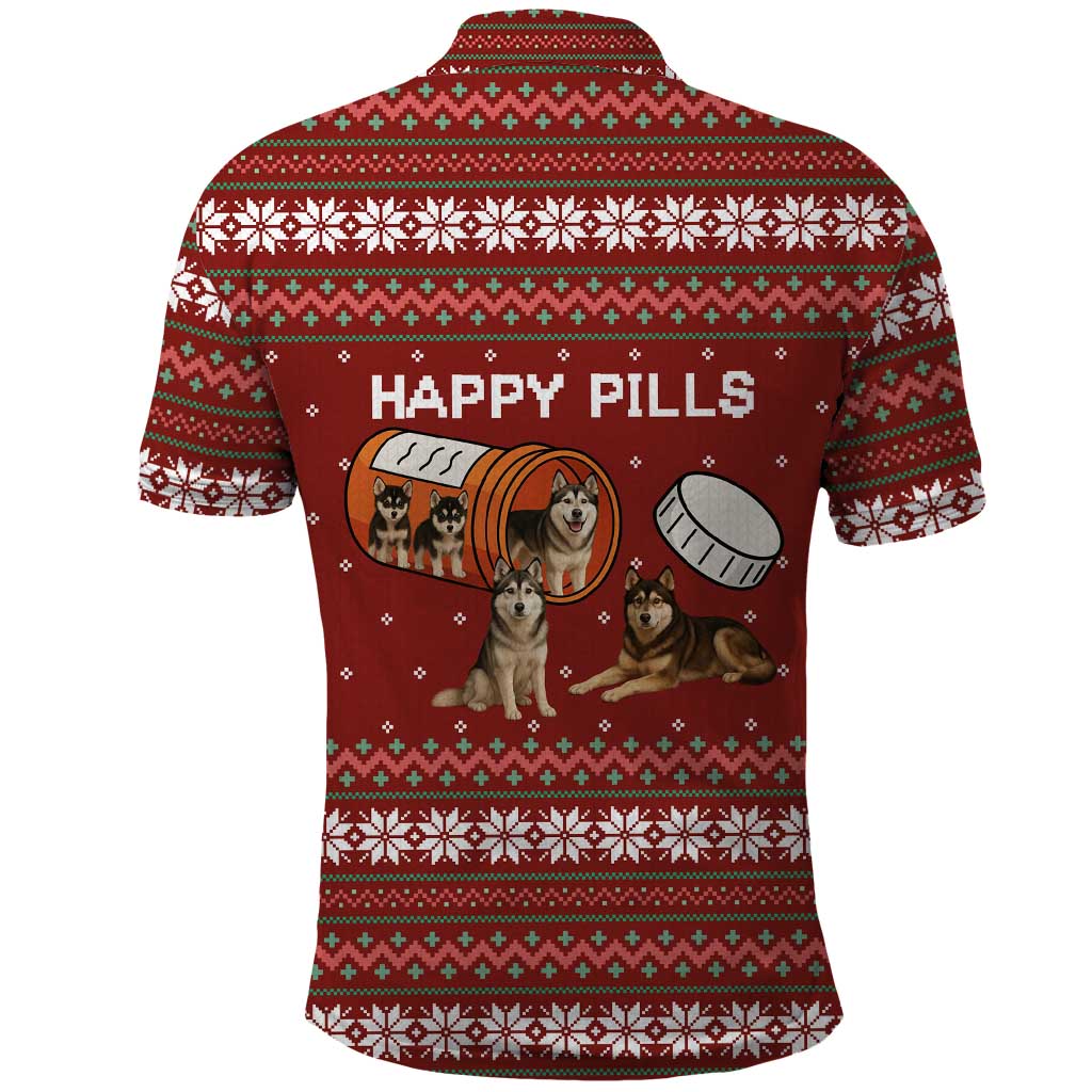 Merry Christmas Siberian Husky Dog Happy Pills Polo Shirt Husky Dogs in Pill Bottle and Red Snowflake - Wonder Print Shop