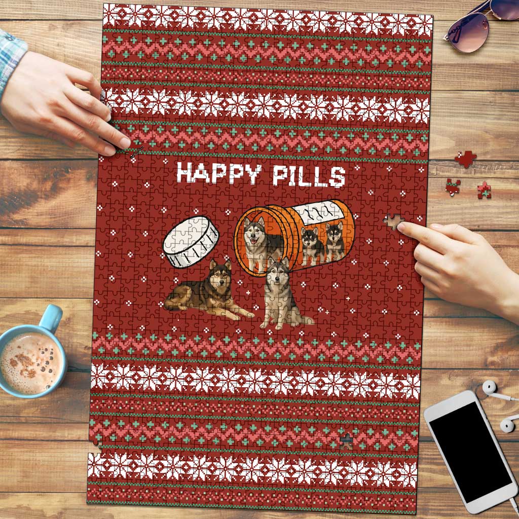 Merry Christmas Siberian Husky Dog Happy Pills Puzzle Husky Dogs in Pill Bottle and Red Snowflake - Wonder Print Shop