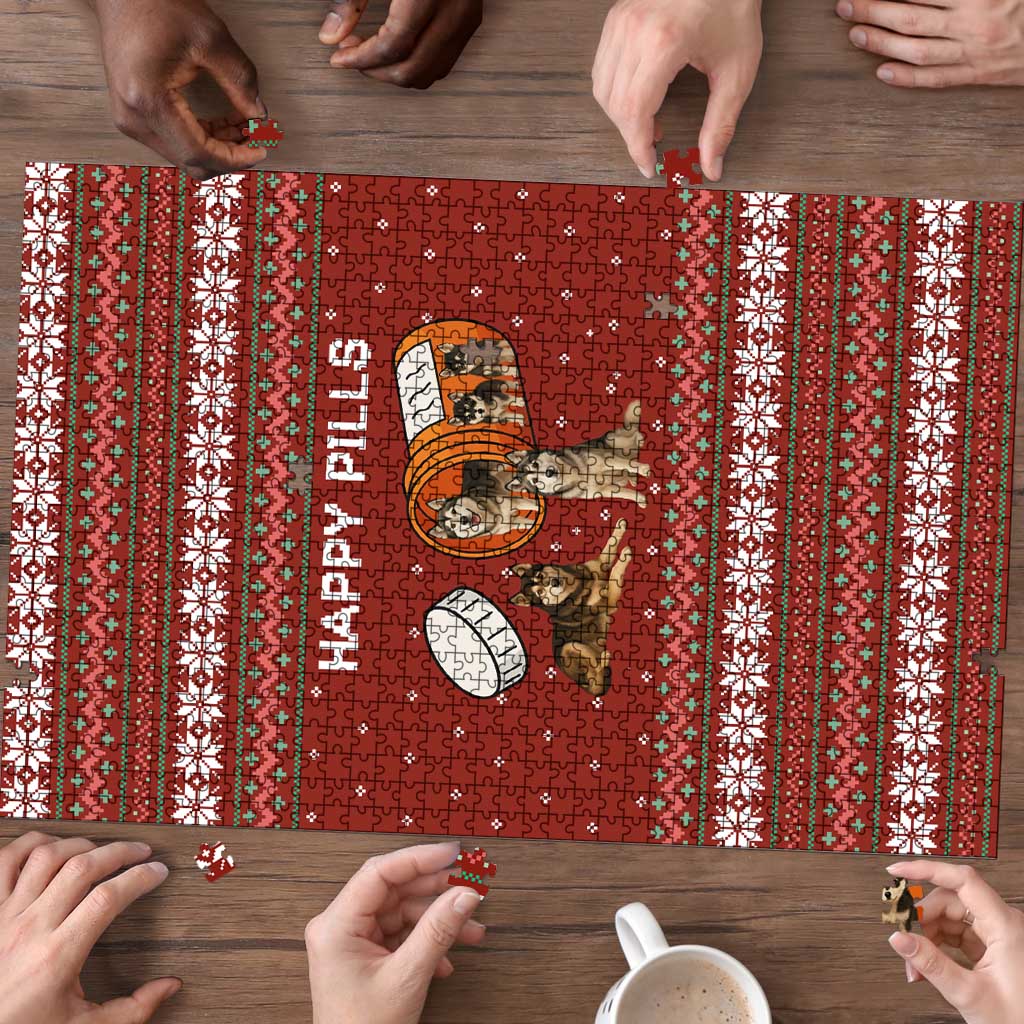 Merry Christmas Siberian Husky Dog Happy Pills Puzzle Husky Dogs in Pill Bottle and Red Snowflake - Wonder Print Shop