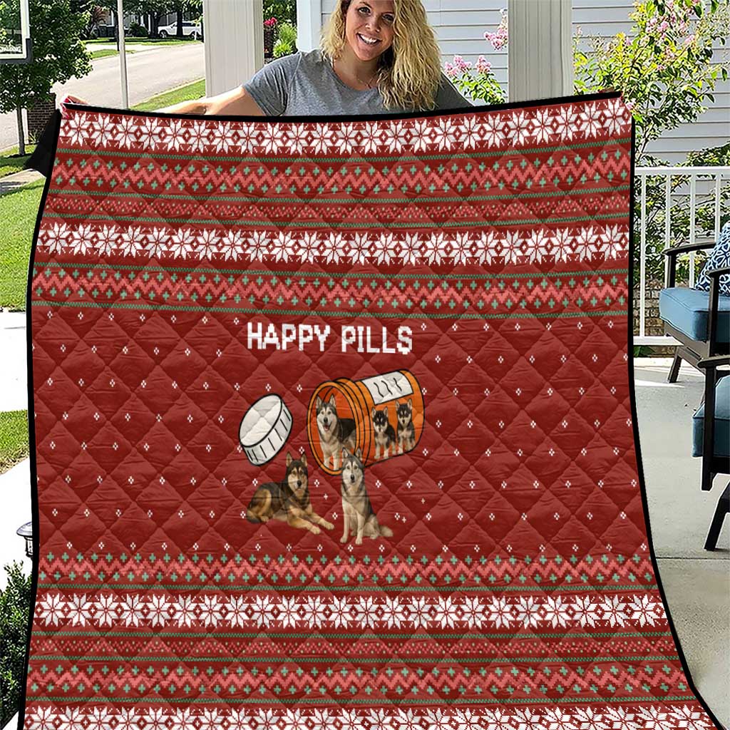Merry Christmas Siberian Husky Dog Happy Pills Quilt Husky Dogs in Pill Bottle and Red Snowflake - Wonder Print Shop