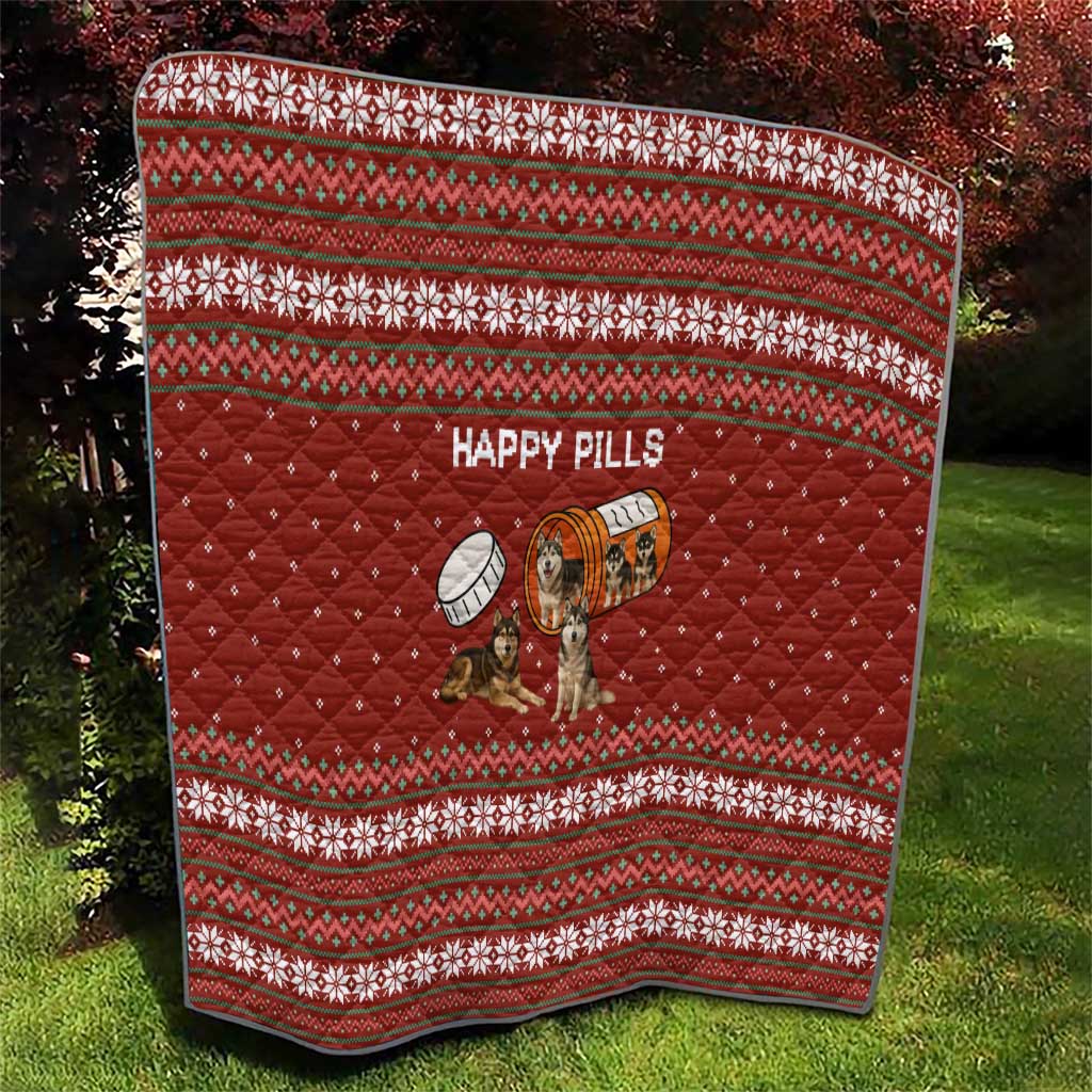 Merry Christmas Siberian Husky Dog Happy Pills Quilt Husky Dogs in Pill Bottle and Red Snowflake - Wonder Print Shop