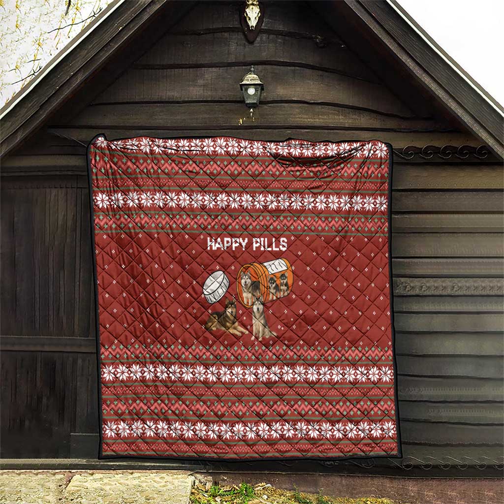 Merry Christmas Siberian Husky Dog Happy Pills Quilt Husky Dogs in Pill Bottle and Red Snowflake - Wonder Print Shop