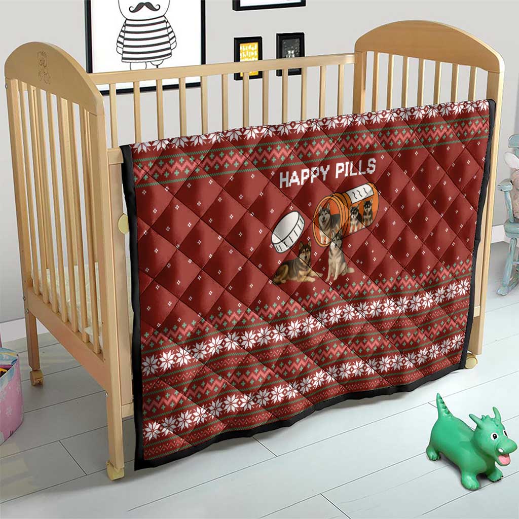 Merry Christmas Siberian Husky Dog Happy Pills Quilt Husky Dogs in Pill Bottle and Red Snowflake - Wonder Print Shop