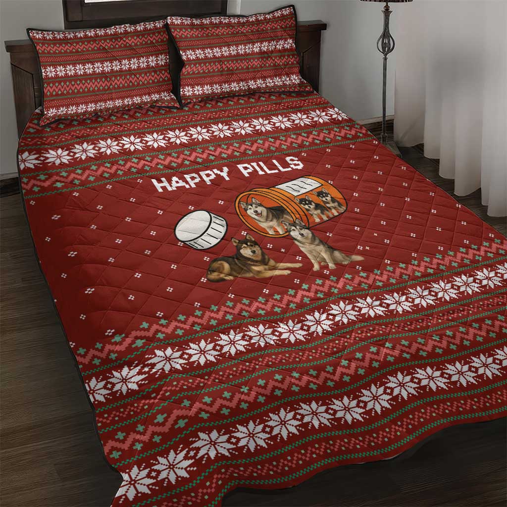 Merry Christmas Siberian Husky Dog Happy Pills Quilt Bed Set Husky Dogs in Pill Bottle and Red Snowflake - Wonder Print Shop