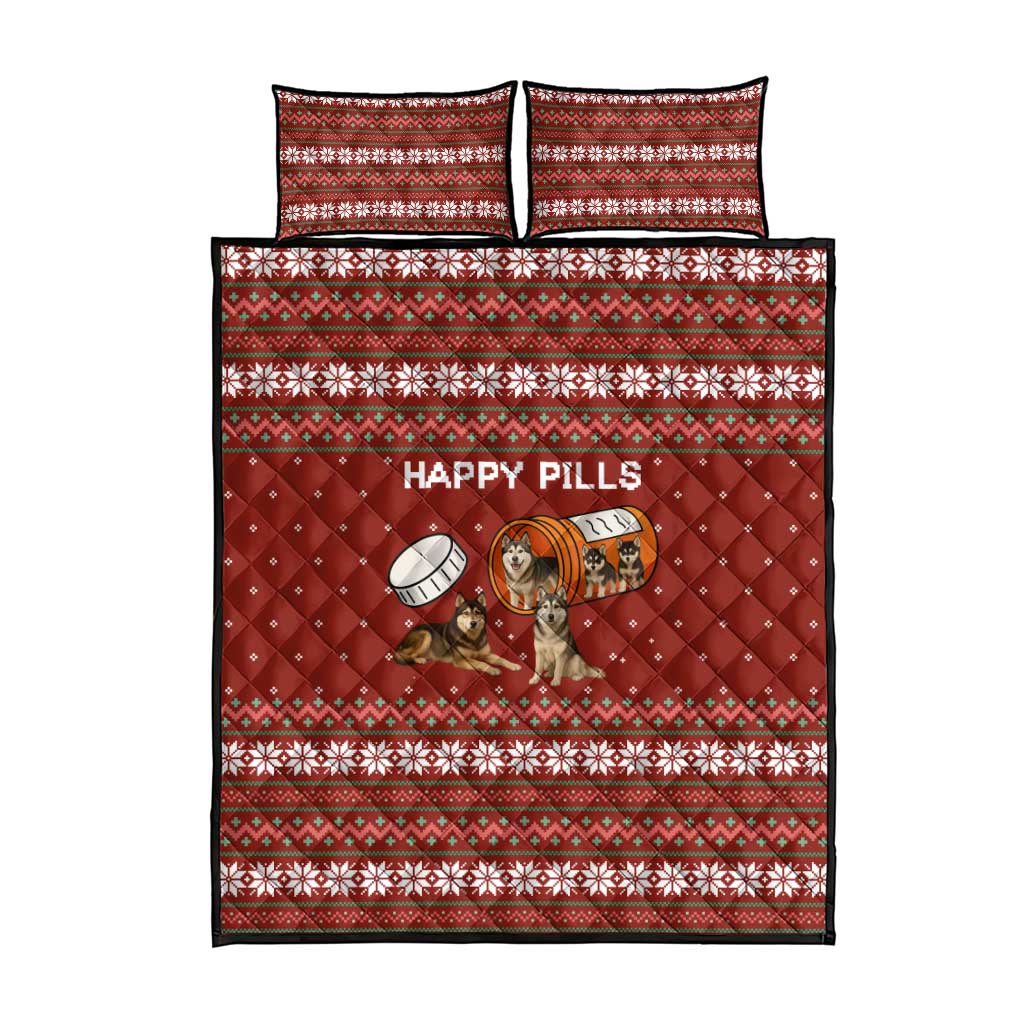 Merry Christmas Siberian Husky Dog Happy Pills Quilt Bed Set Husky Dogs in Pill Bottle and Red Snowflake - Wonder Print Shop