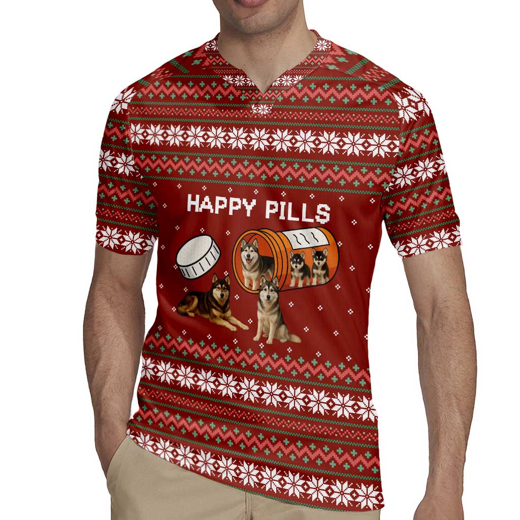 Merry Christmas Siberian Husky Dog Happy Pills Rugby Jersey Husky Dogs in Pill Bottle and Red Snowflake - Wonder Print Shop