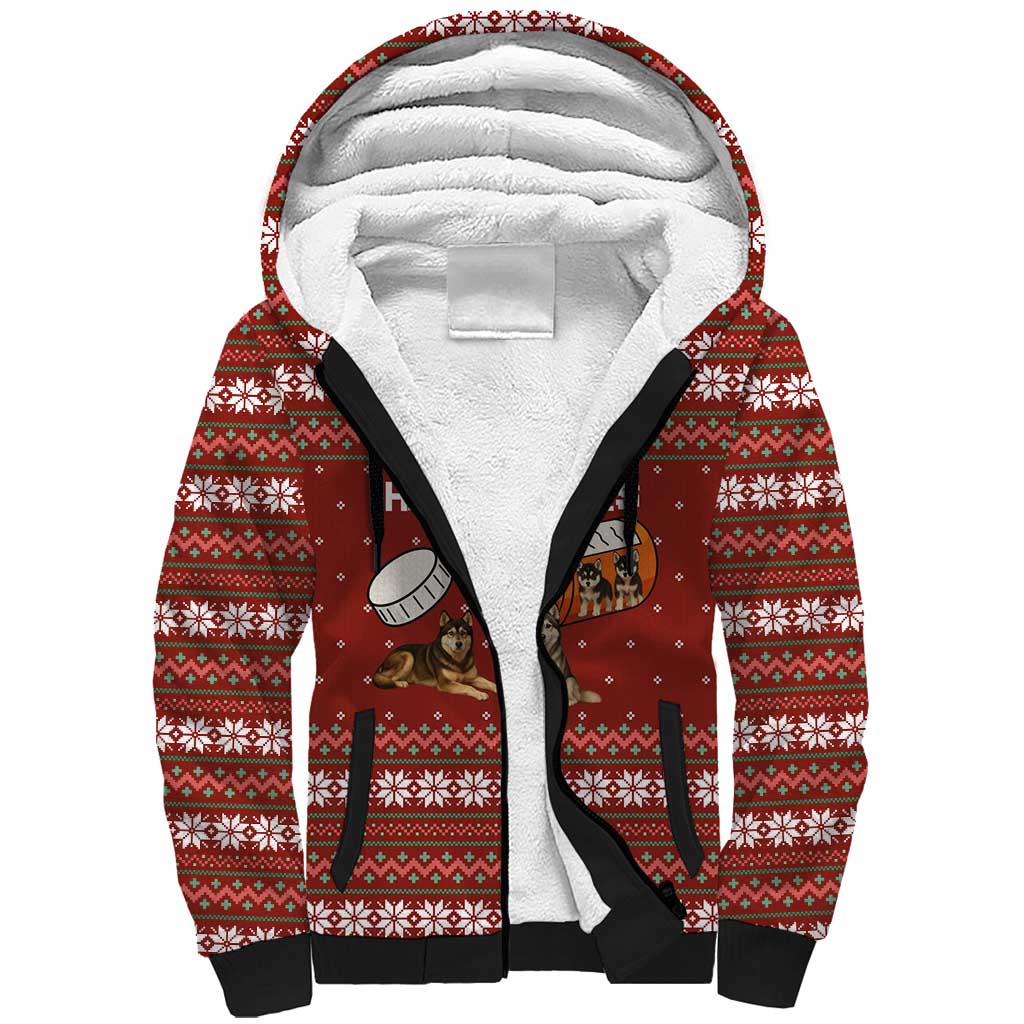 Merry Christmas Siberian Husky Dog Happy Pills Sherpa Hoodie Husky Dogs in Pill Bottle and Red Snowflake - Wonder Print Shop
