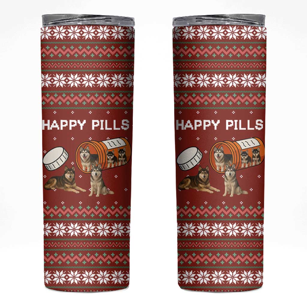 Merry Christmas Siberian Husky Dog Happy Pills Skinny Tumbler Husky Dogs in Pill Bottle and Red Snowflake - Wonder Print Shop