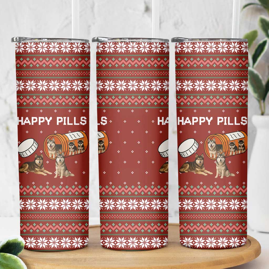 Merry Christmas Siberian Husky Dog Happy Pills Skinny Tumbler Husky Dogs in Pill Bottle and Red Snowflake - Wonder Print Shop