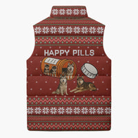 Merry Christmas Siberian Husky Dog Happy Pills Sleeveless Puffer Jacket Husky Dogs in Pill Bottle and Red Snowflake - Wonder Print Shop
