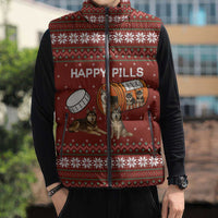 Merry Christmas Siberian Husky Dog Happy Pills Sleeveless Puffer Jacket Husky Dogs in Pill Bottle and Red Snowflake - Wonder Print Shop