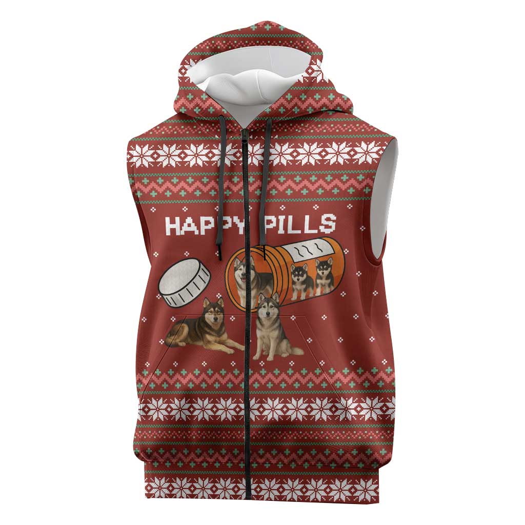 Merry Christmas Siberian Husky Dog Happy Pills Sleeveless Zip Hoodie Husky Dogs in Pill Bottle and Red Snowflake - Wonder Print Shop