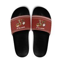 Merry Christmas Siberian Husky Dog Happy Pills Slide Sandals Husky Dogs in Pill Bottle and Red Snowflake - Wonder Print Shop